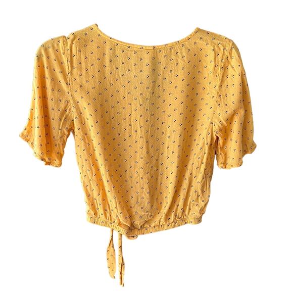 Sky And Sparrow Yellow Floral Crop Top Sz Small Flutter Sleeve - Picture 8 of 12